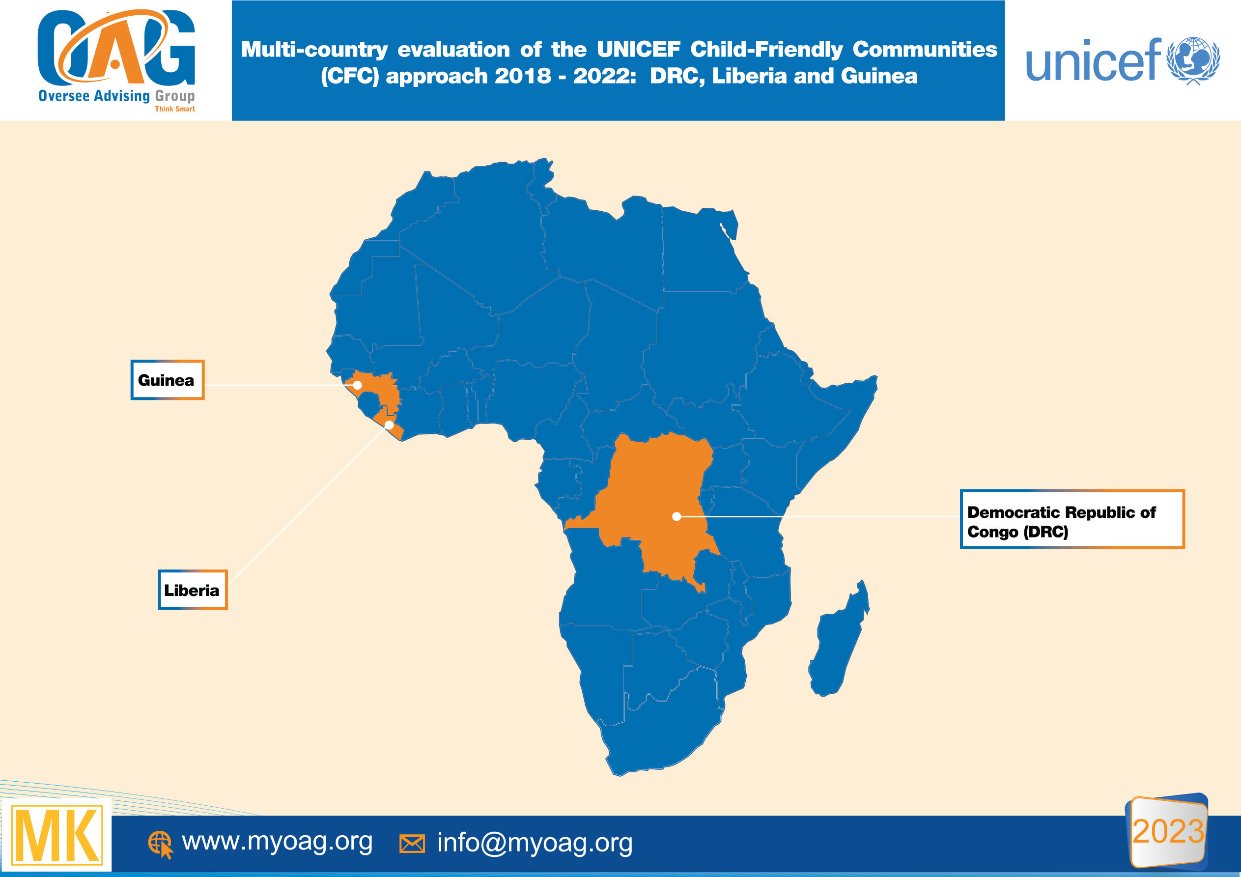 UNICEF : OAG has been awarded the contract for the Multi-country evaluation of the UNICEF Child-Friendly Communities (CFC) approach 2018 - 2022:  DRC, Liberia and Guinea